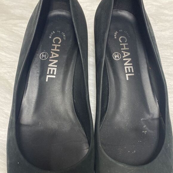 Chanel Black Leather Suede Cap Toe Flat Size 8 - Picture 7 of 16